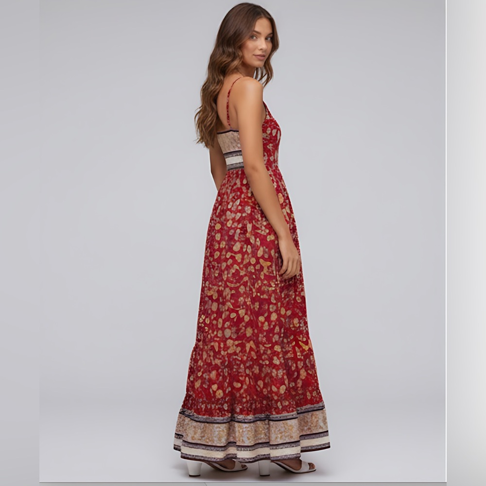 LAST ONE 🔥 Red Boho Floral Print Ruffle Hem Cami Dress - Picture 5 of 8